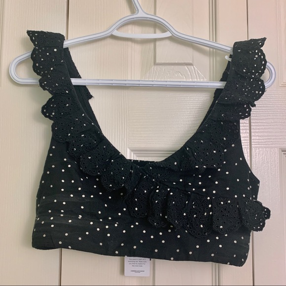 Black Polkadot Ruffle Crop Top - Picture 3 of 5
